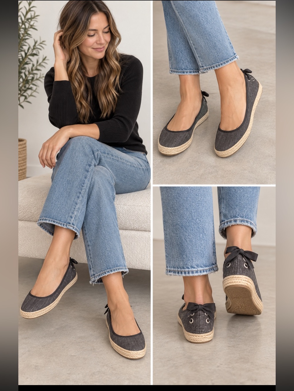 UGG Australia Charcoal Gray Canvas Ballet Flats Espadrille Bow Size 8.5